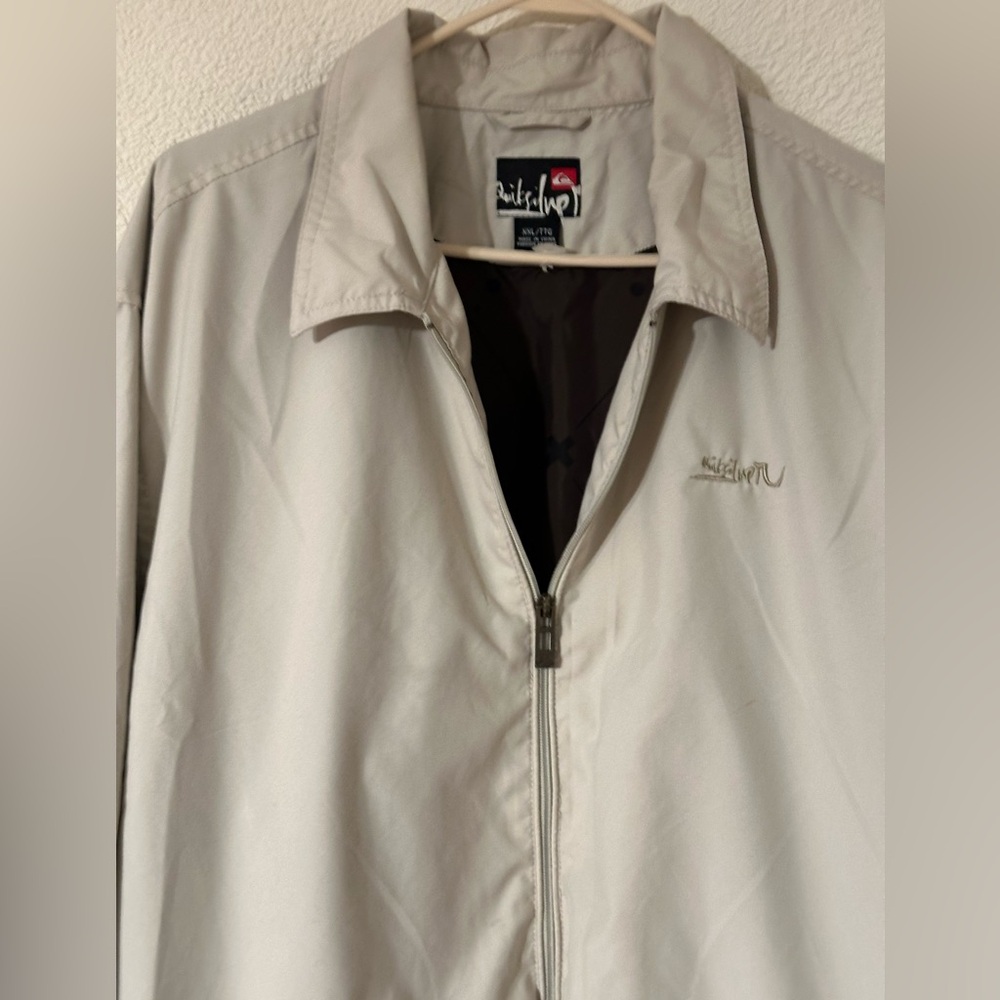 Quicksilver Bomber Jacket Men Cream Harrington Style Full Zip Fold Collar Sz XXL